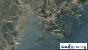 Hongkong and Shenzen border over time, the urbanization of China