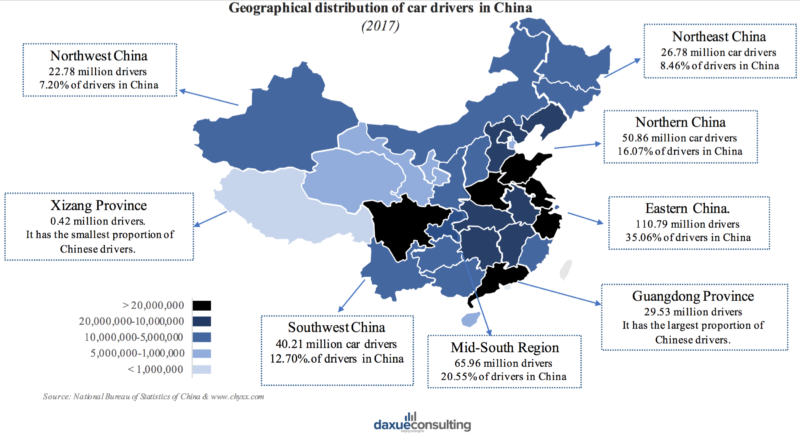 geographical distribution of car drivers in China