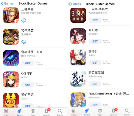 Mobile game ranking on Chinese app store during Coronavirus