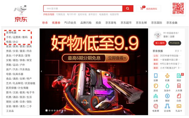 Top categories for B2C on JD.com