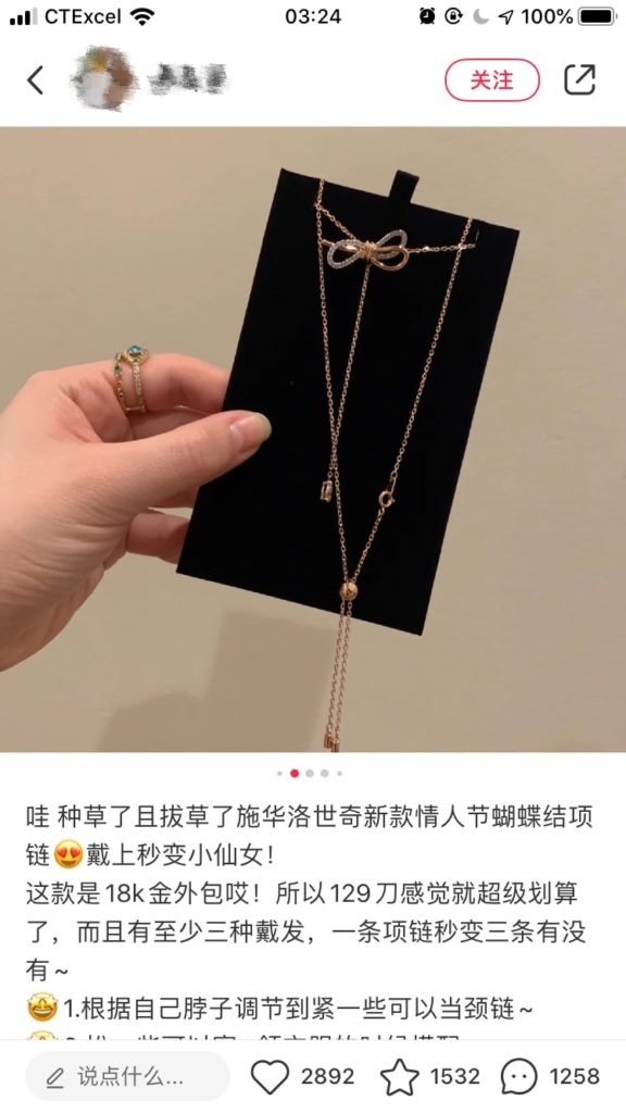 Trending Post about the Lifelong Bow Y Necklace on Xiaohongshu 