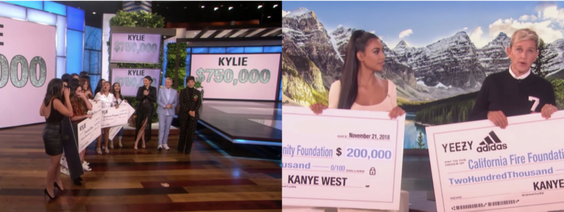 The Ellen DeGeneres Show, Kylie Jenner and Kim Kardashian donated