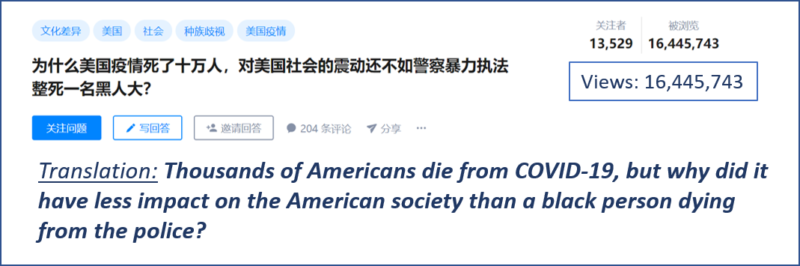 Chinese netizens wonder why the US reaction to BLM is larger than to COVID-19
