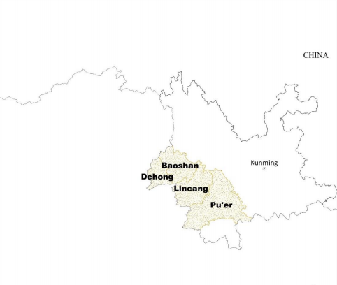 Main coffee production areas in China