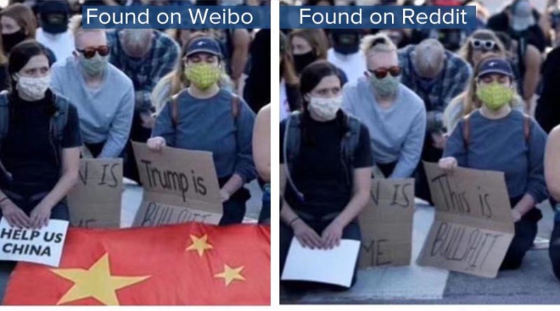 photoshopped pictures of the demonstrations circulating on Weibo