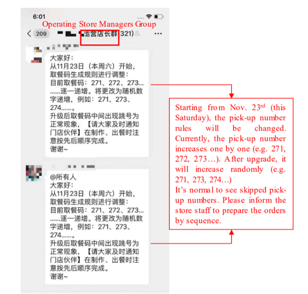 Wechat screenshot evidences the inflation of Luckin Coffee’s order volume as one of the methods to manipulate operation figures