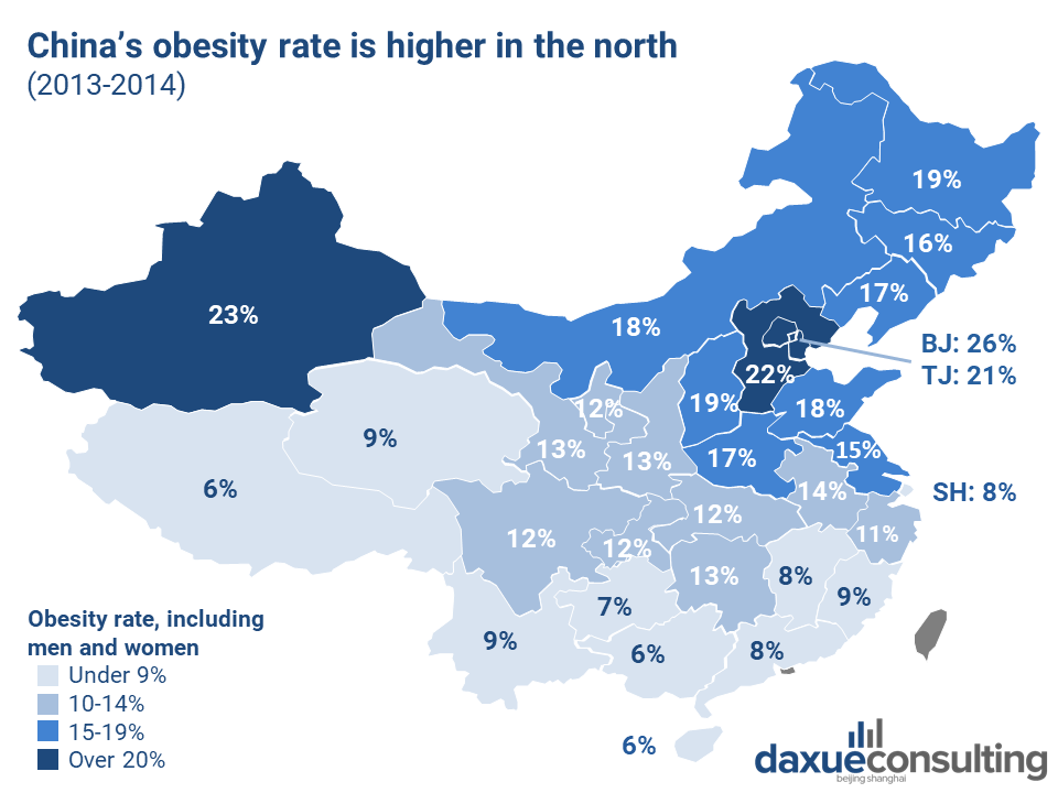 Map of China's obesity rate by province