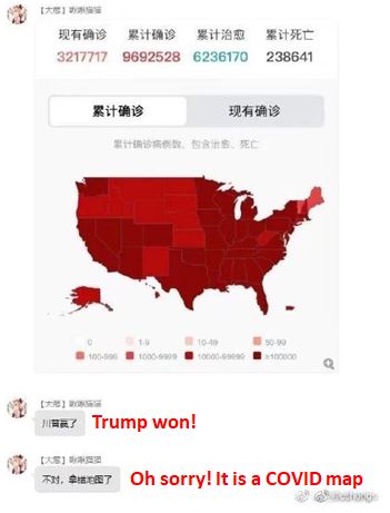 COVID-19 map Trump wins meme circulated the Chinese internet