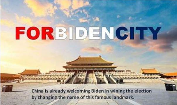  “for-biden city” meme showing Beijing's support for Biden