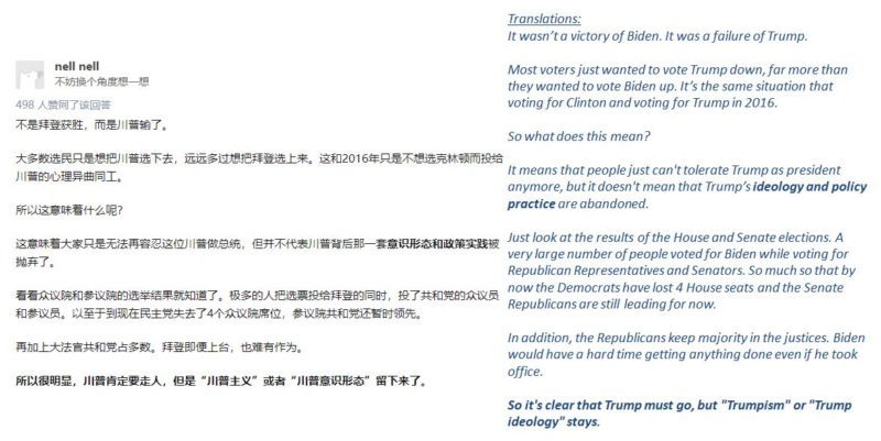 Zhihu, one of the top answers under the question “how do you see a Biden victory in the 2020 US election?” What Chinese netizens say about the US 2020 election.