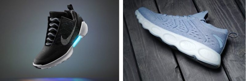 Nike’s self-lacing shoes. Right: Anta Facebook, Anta’s A-FlashFoam running shoes