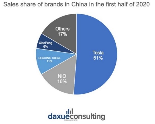 Sales share of Chinese EV new forces in the first half of 2020