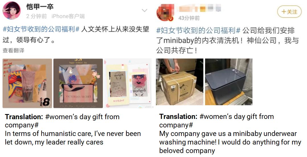  topic “gifts received from my employer on Women’s Day” on Weibo, Weibo, 2020