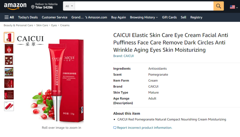 Caicui C-beauty brand sold on the US Amazon store C-beauty in the west
