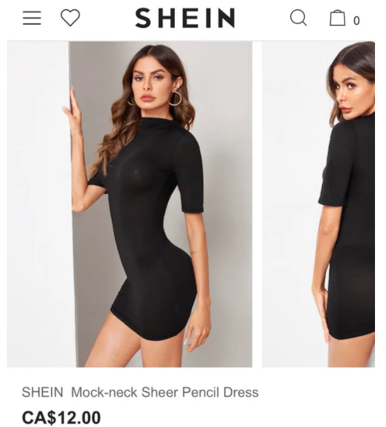 a Shein model with clearly photo shopped features. Shein's market strategy 