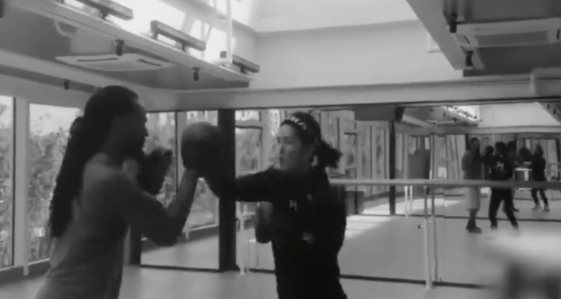 Xie Na practicing boxing with her coach