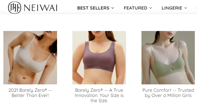 the Chinese underwear brand’s top products are comfortable bras NEIWAI in the West
