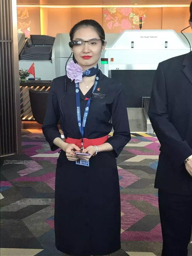 China Eastern Airlines staff member with the 5G AR glasses at Beijing Daxing International Airport The Chinese airline industry 