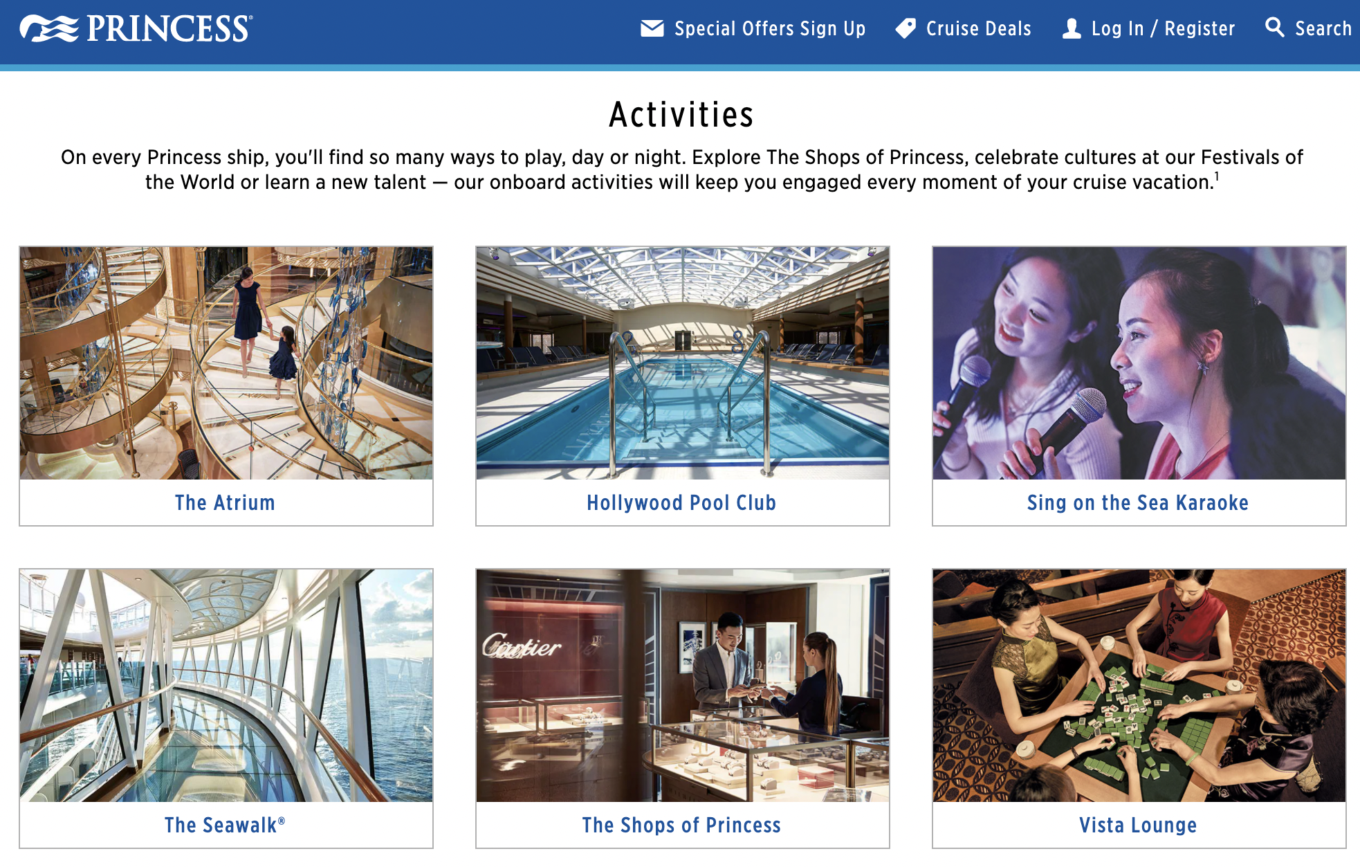 a selection of entertainment activities available on the Majestic Princess Cruise Ship Chinese cruise industry