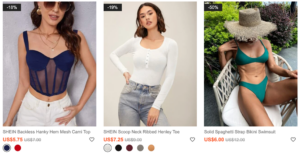 Shein's assortment of clothing