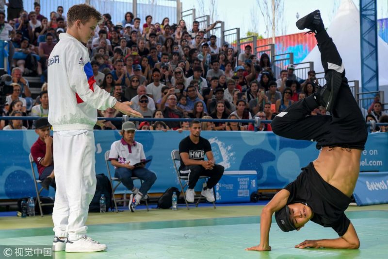 Chinese breakdancer Shang Xiaoyu at the Youth Olympic Games 2018 breakdancing in China