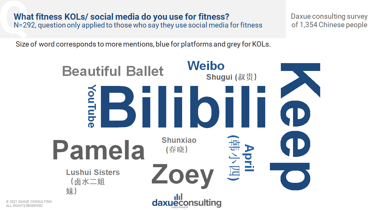 fitness bloggers Chinese follow and platform they use