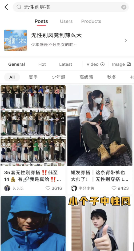 Chinese genderless fashion posts on xhs