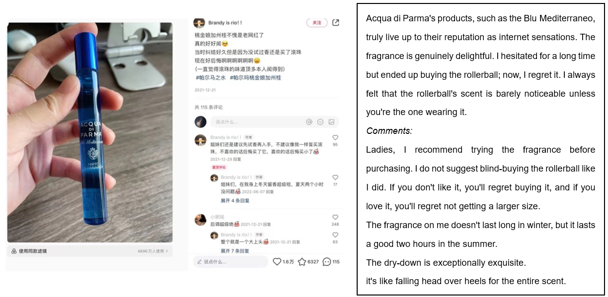 Acqua di Parma in China: comments on Xiaohongshu