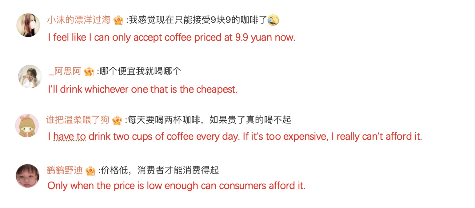 netizen's comments on coffee price in China